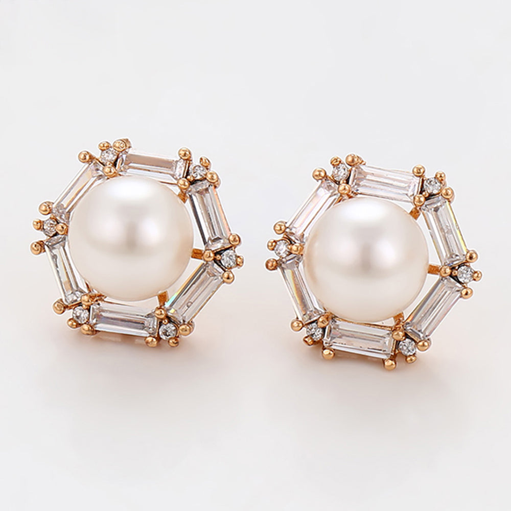 Pozlacené Slitinové Náušnice se Skleněná Perla a Bílým Emporia® Křišťálem 3 