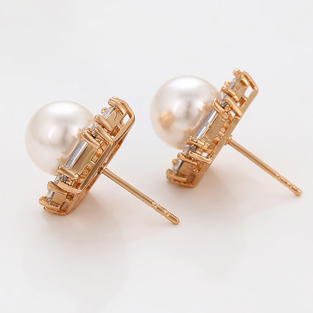 Pozlacené Slitinové Náušnice se Skleněná Perla a Bílým Emporia® Křišťálem 5 