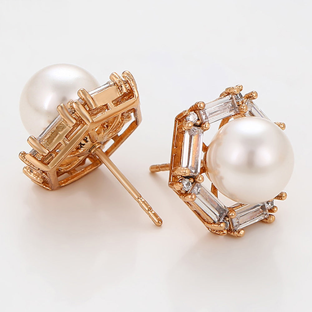 Pozlacené Slitinové Náušnice se Skleněná Perla a Bílým Emporia® Křišťálem 6 