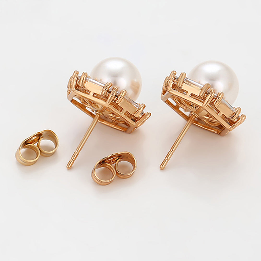 Pozlacené Slitinové Náušnice se Skleněná Perla a Bílým Emporia® Křišťálem 7 