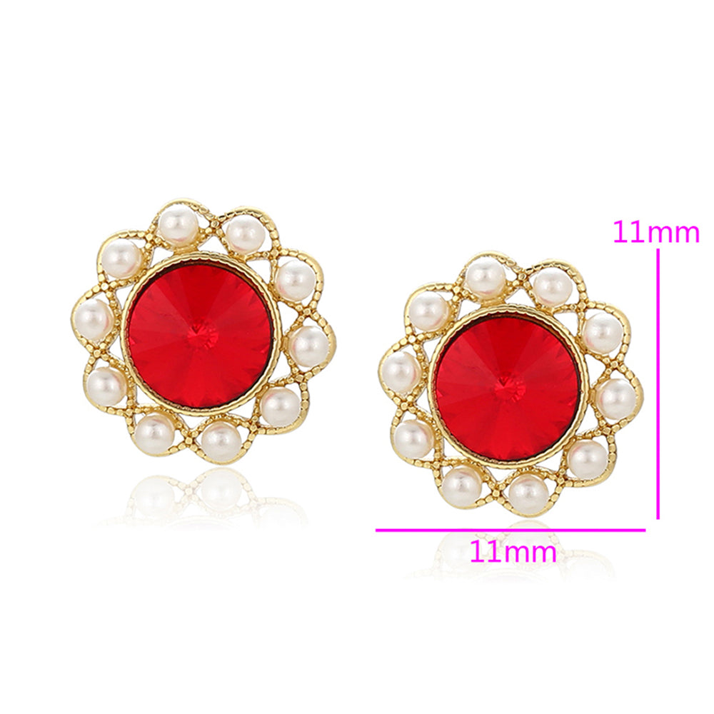 Pozlacené Slitinové Náušnice se Skleněná Perla a Červeným Emporia® Křišťálem 2 