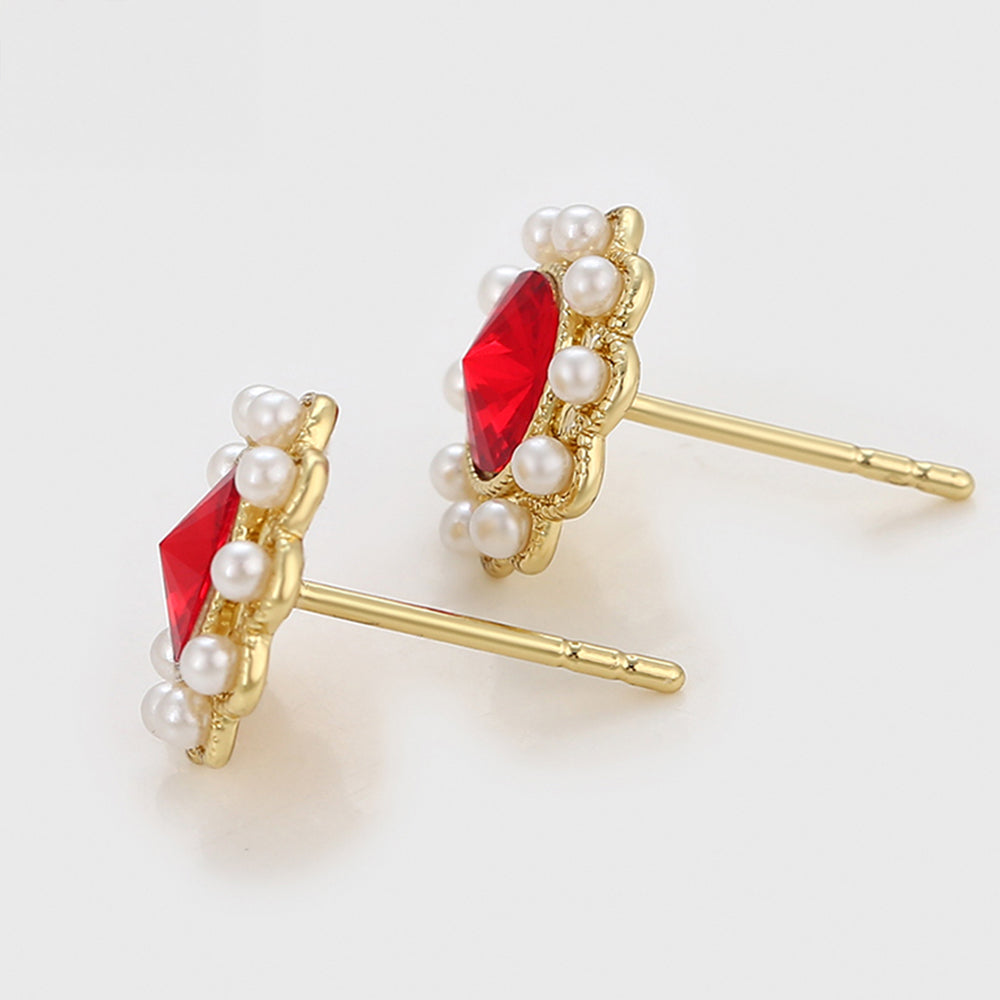Pozlacené Slitinové Náušnice se Skleněná Perla a Červeným Emporia® Křišťálem 3 