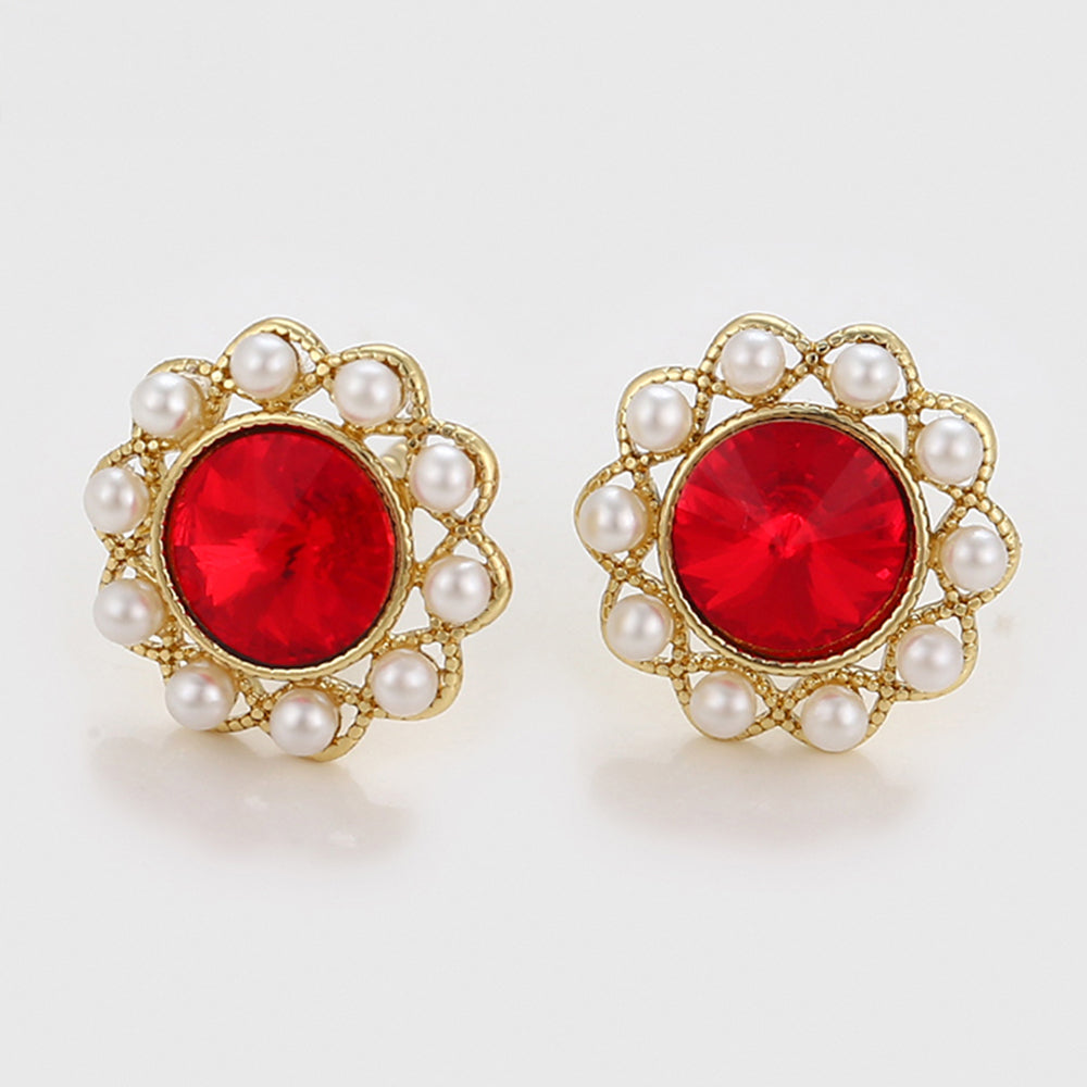 Pozlacené Slitinové Náušnice se Skleněná Perla a Červeným Emporia® Křišťálem 5 