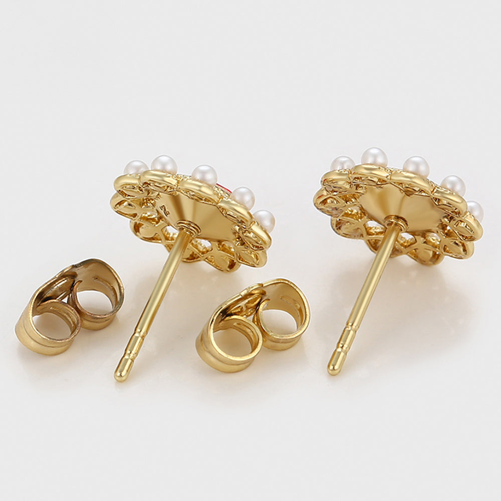 Pozlacené Slitinové Náušnice se Skleněná Perla a Červeným Emporia® Křišťálem 6 