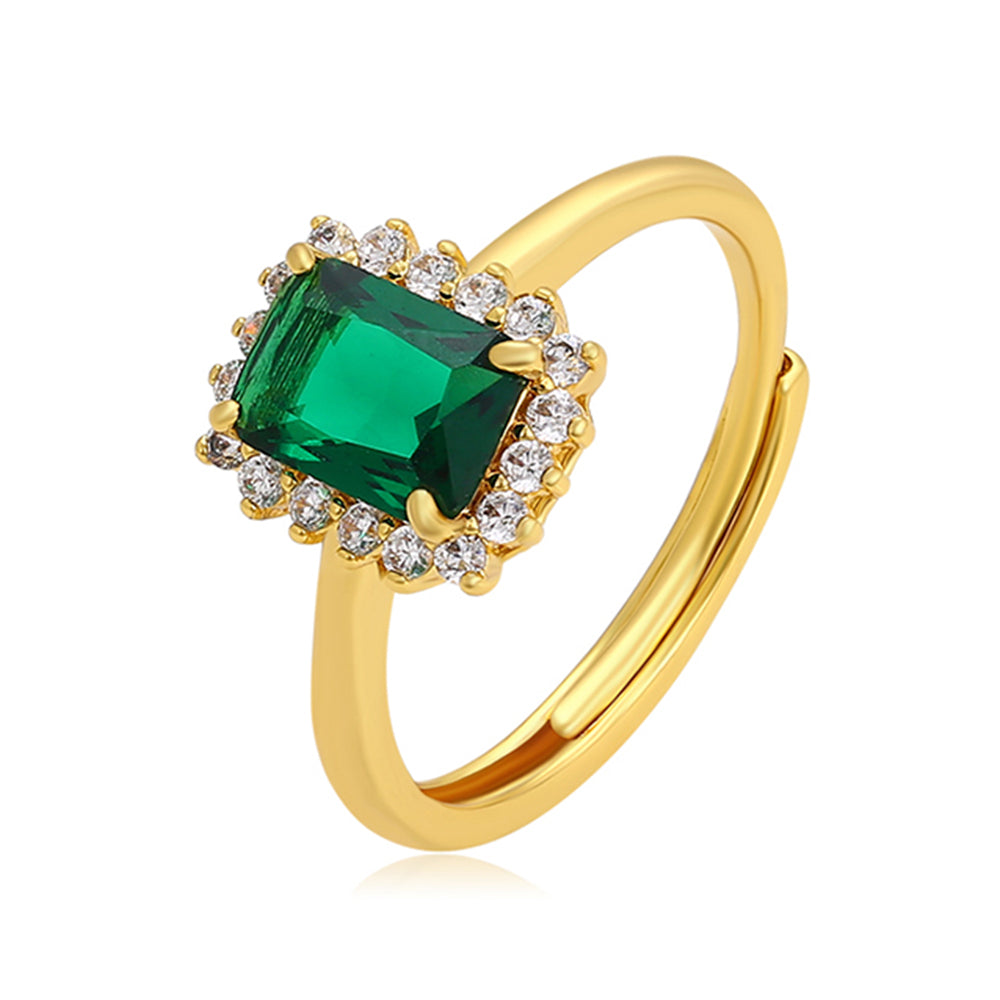 Pozlacený Slitinový Prsten se Zeleným Emporia® Křišťálem a Bílým Emporia® Křišťálem 1 