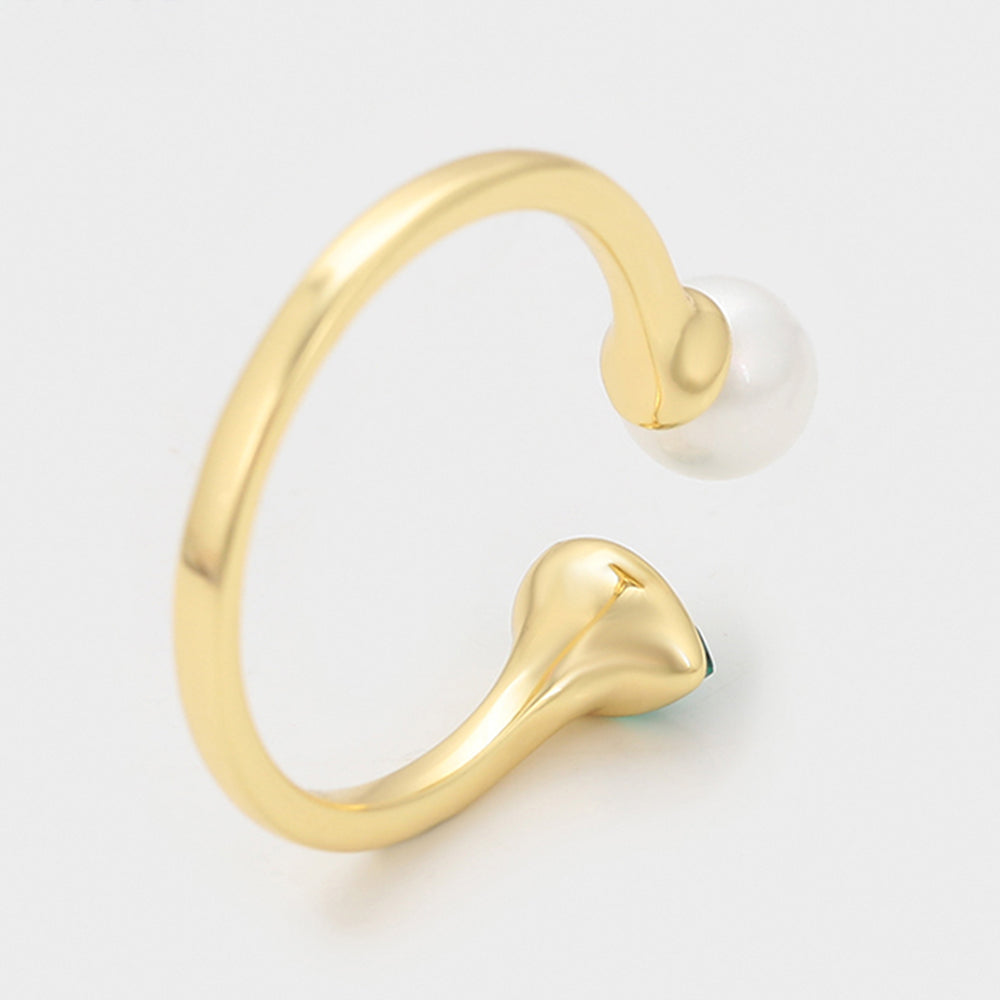 Pozlacený Slitinový Prsten se Skleněná Perla a se Zeleným Emporia® Křišťálem 3 