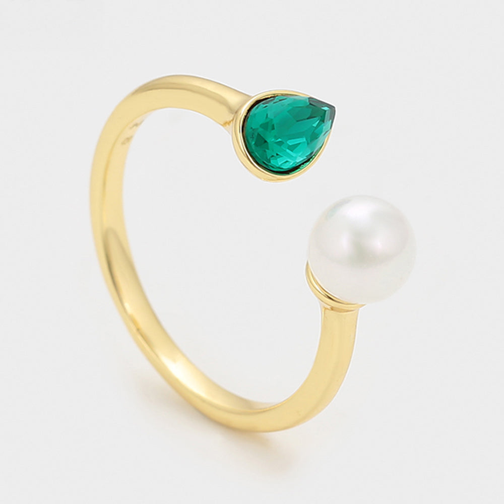 Pozlacený Slitinový Prsten se Skleněná Perla a se Zeleným Emporia® Křišťálem 6 