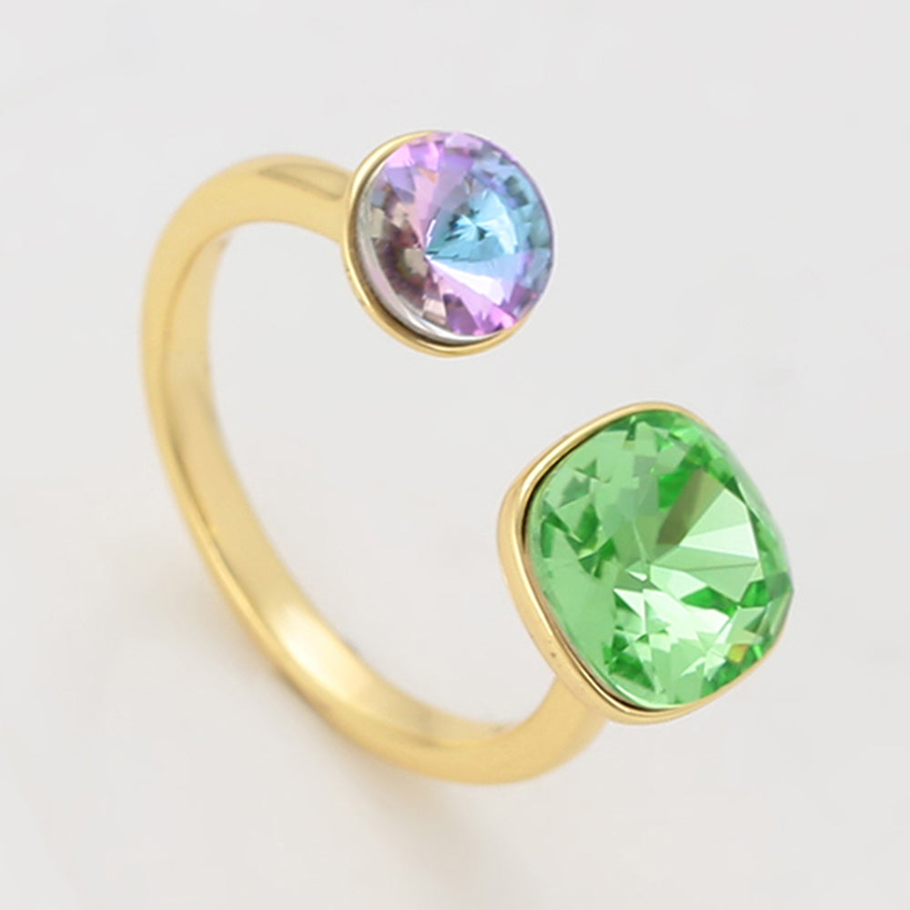 Pozlacený Slitinový Prsten se Zeleným Emporia® Křišťálem a Fialovým Emporia® Křišťálem 3 