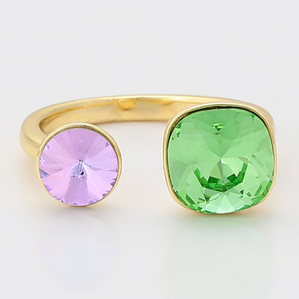 Pozlacený Slitinový Prsten se Zeleným Emporia® Křišťálem a Fialovým Emporia® Křišťálem 6 