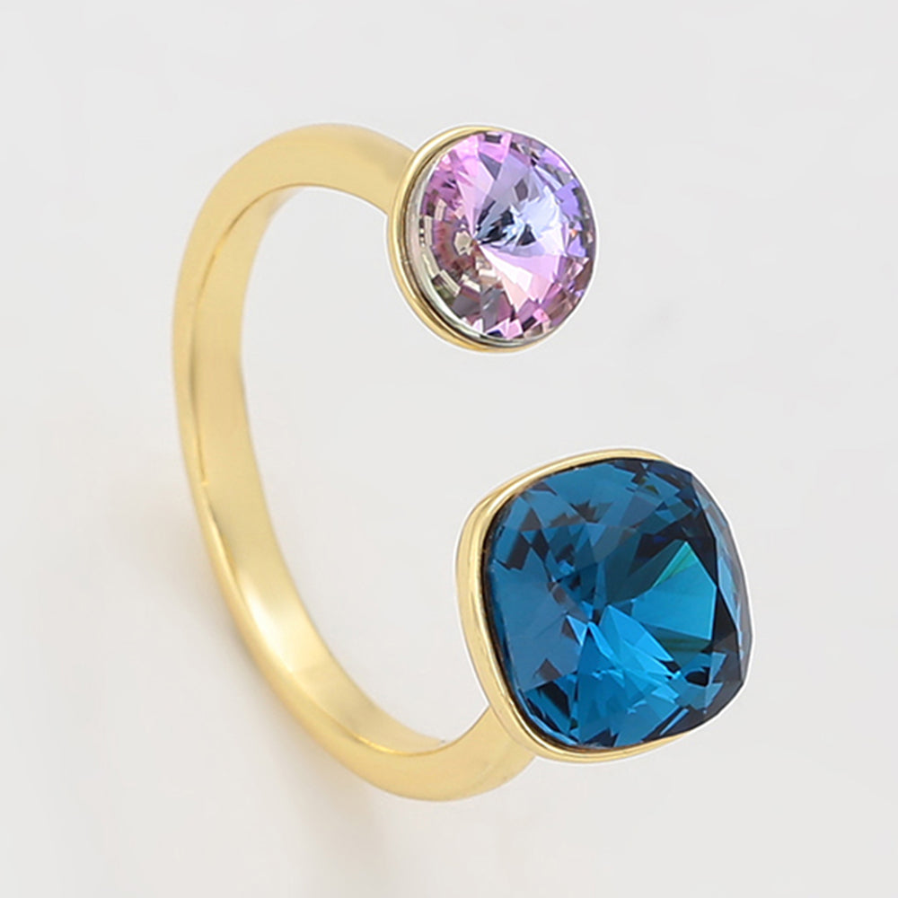 Pozlacený Slitinový Prsten s Fialovým Emporia® Křišťálem a Modrým Emporia® Křišťálem 3 