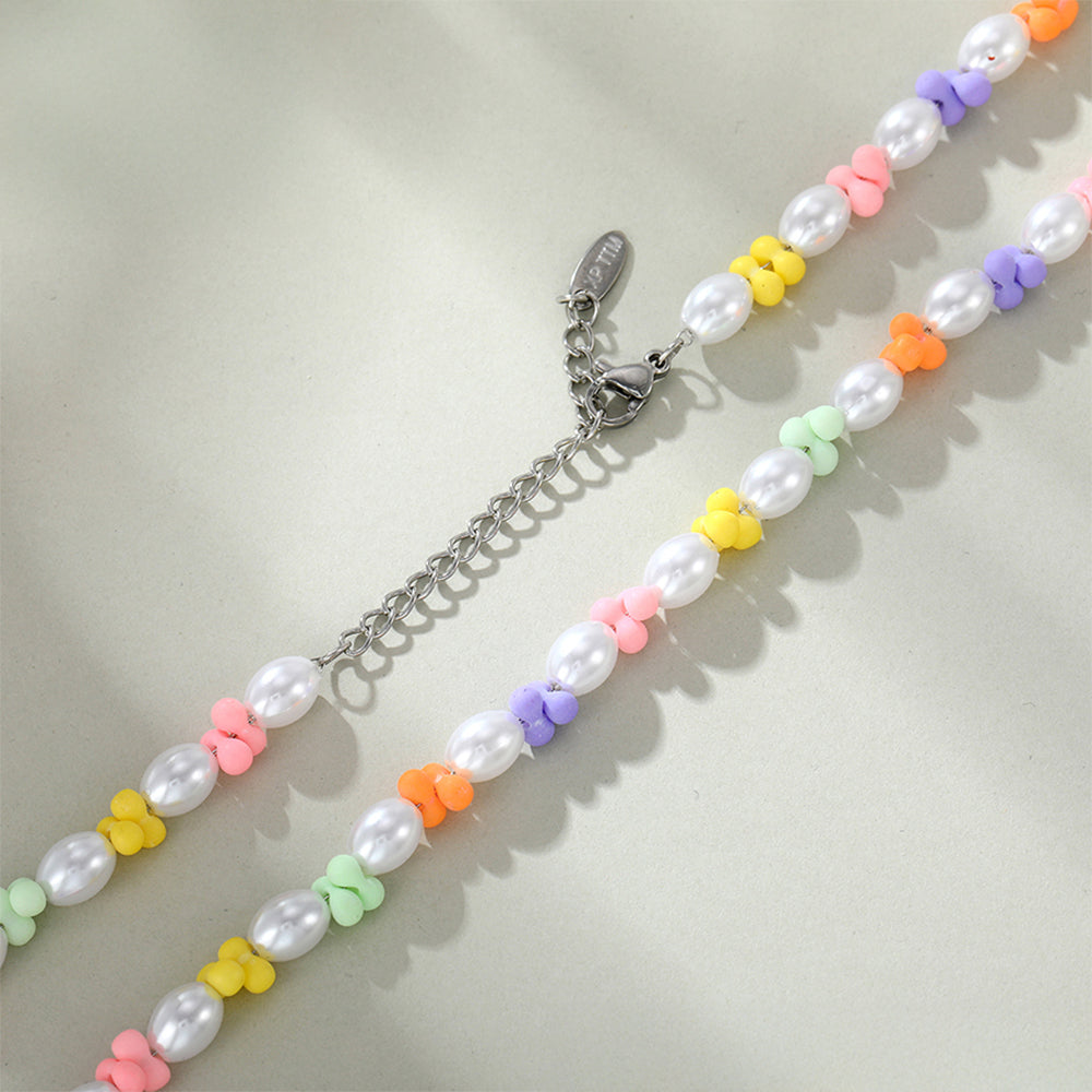 Pozlacený Slitinový Náhrdelník se Skleněná Perla 5 