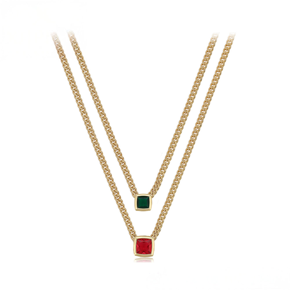 Pozlacený Slitinový Náhrdelník s Červeným Emporia® Křišťálem a se Zeleným Emporia® Křišťálem 2 