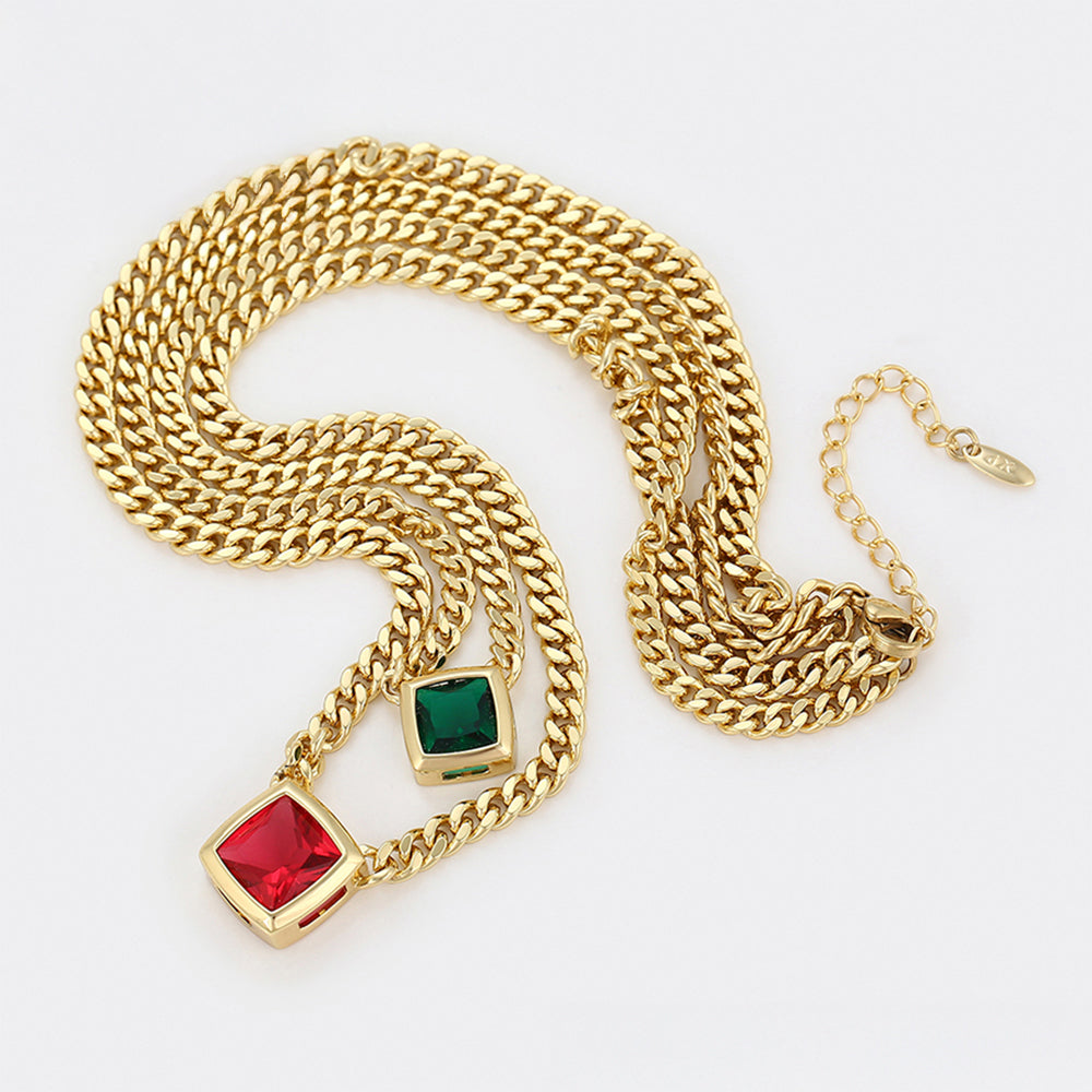 Pozlacený Slitinový Náhrdelník s Červeným Emporia® Křišťálem a se Zeleným Emporia® Křišťálem