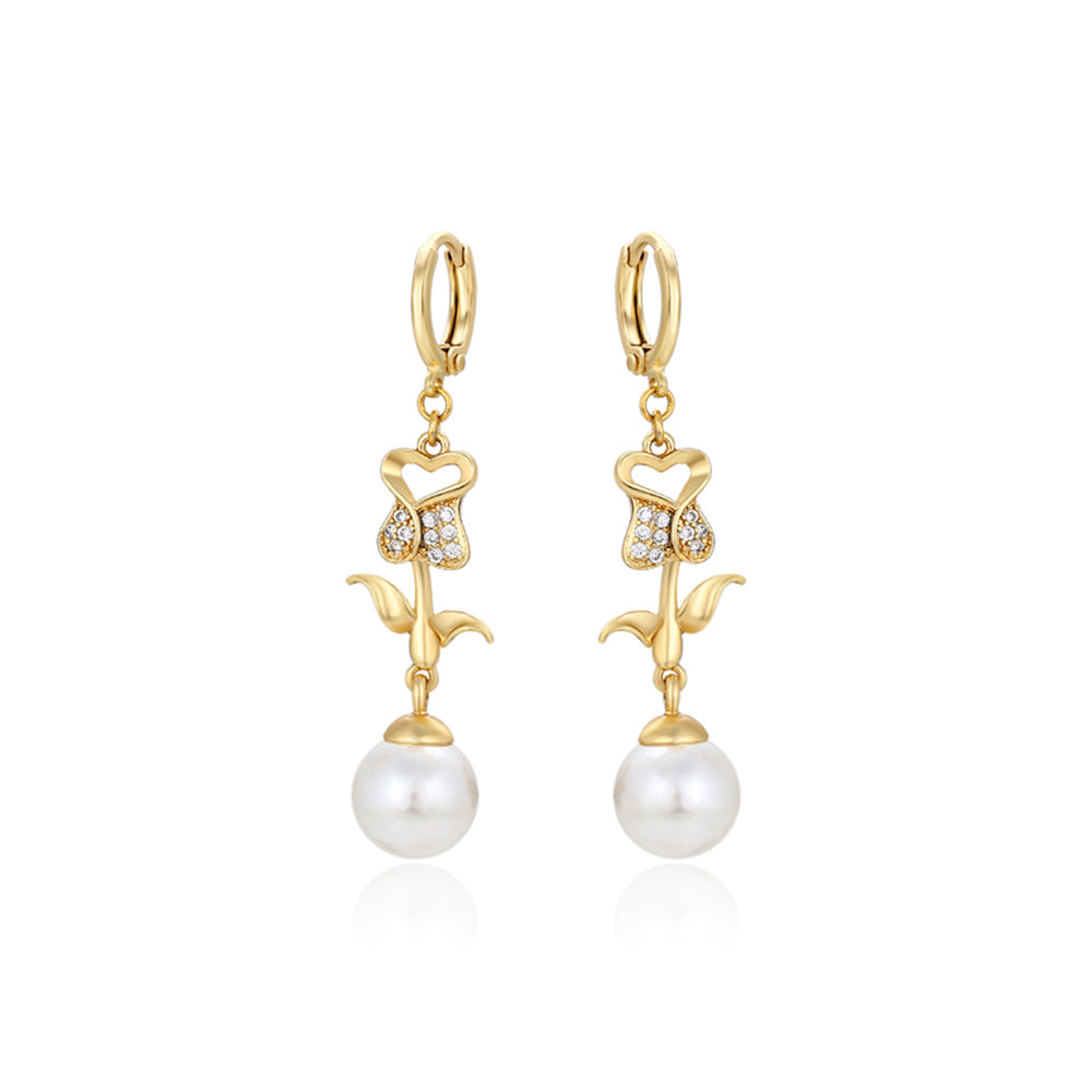 Pozlacené Slitinové Náušnice se Skleněná Perla a Bílým Emporia® Křišťálem