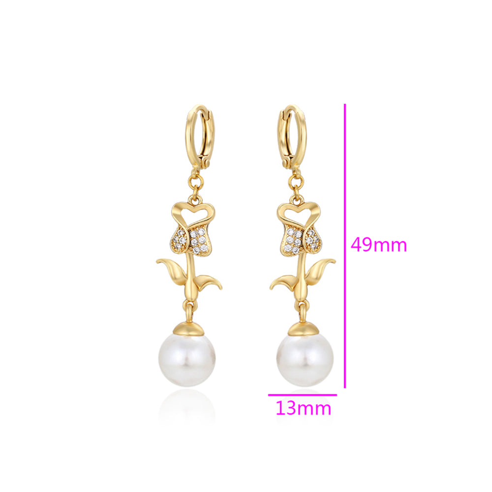 Pozlacené Slitinové Náušnice se Skleněná Perla a Bílým Emporia® Křišťálem 2 