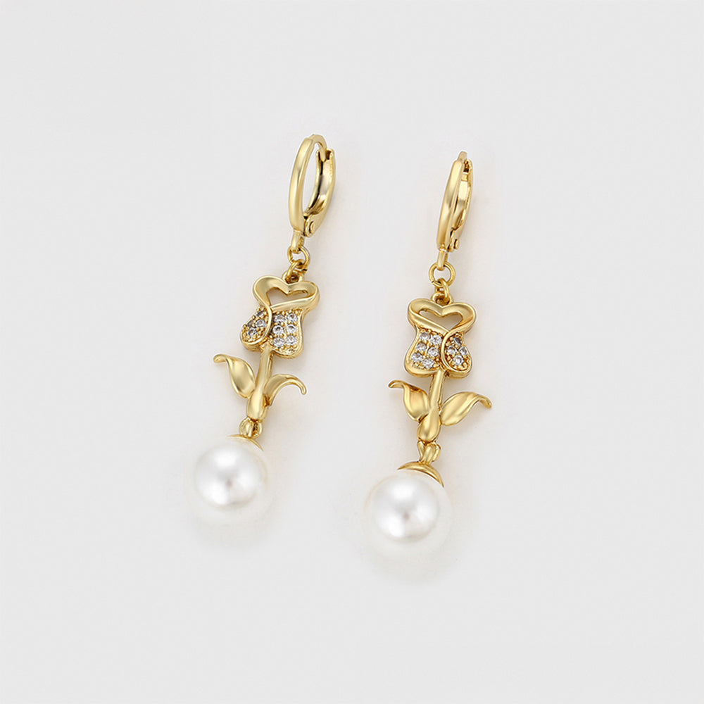 Pozlacené Slitinové Náušnice se Skleněná Perla a Bílým Emporia® Křišťálem