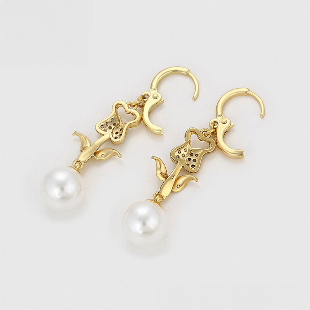 Pozlacené Slitinové Náušnice se Skleněná Perla a Bílým Emporia® Křišťálem 4 