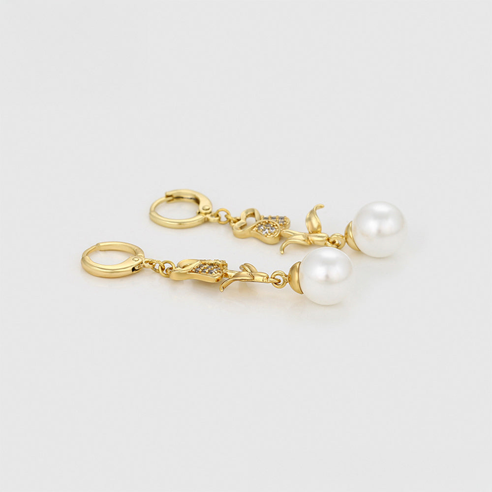 Pozlacené Slitinové Náušnice se Skleněná Perla a Bílým Emporia® Křišťálem 5 