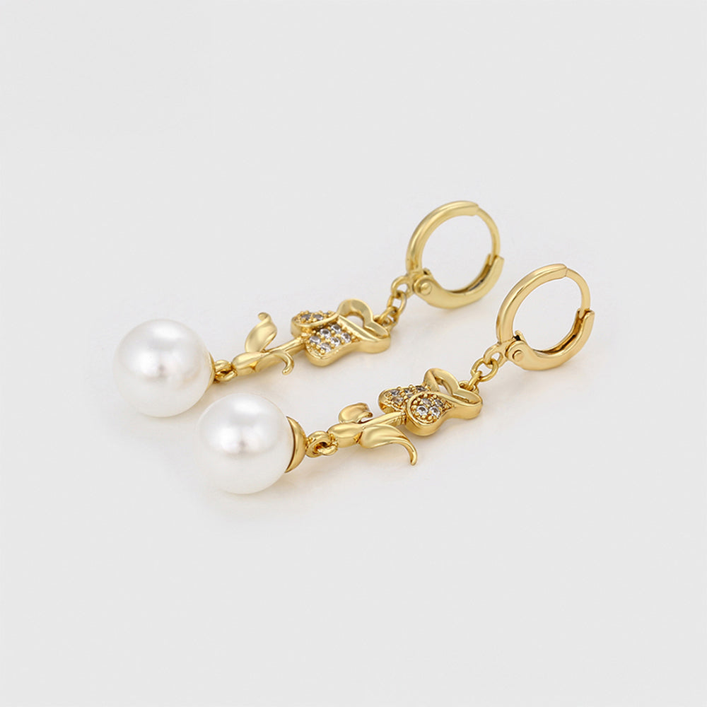 Pozlacené Slitinové Náušnice se Skleněná Perla a Bílým Emporia® Křišťálem 7 