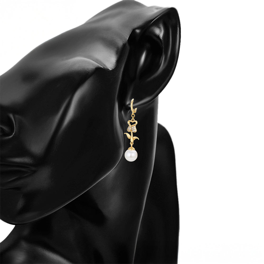 Pozlacené Slitinové Náušnice se Skleněná Perla a Bílým Emporia® Křišťálem