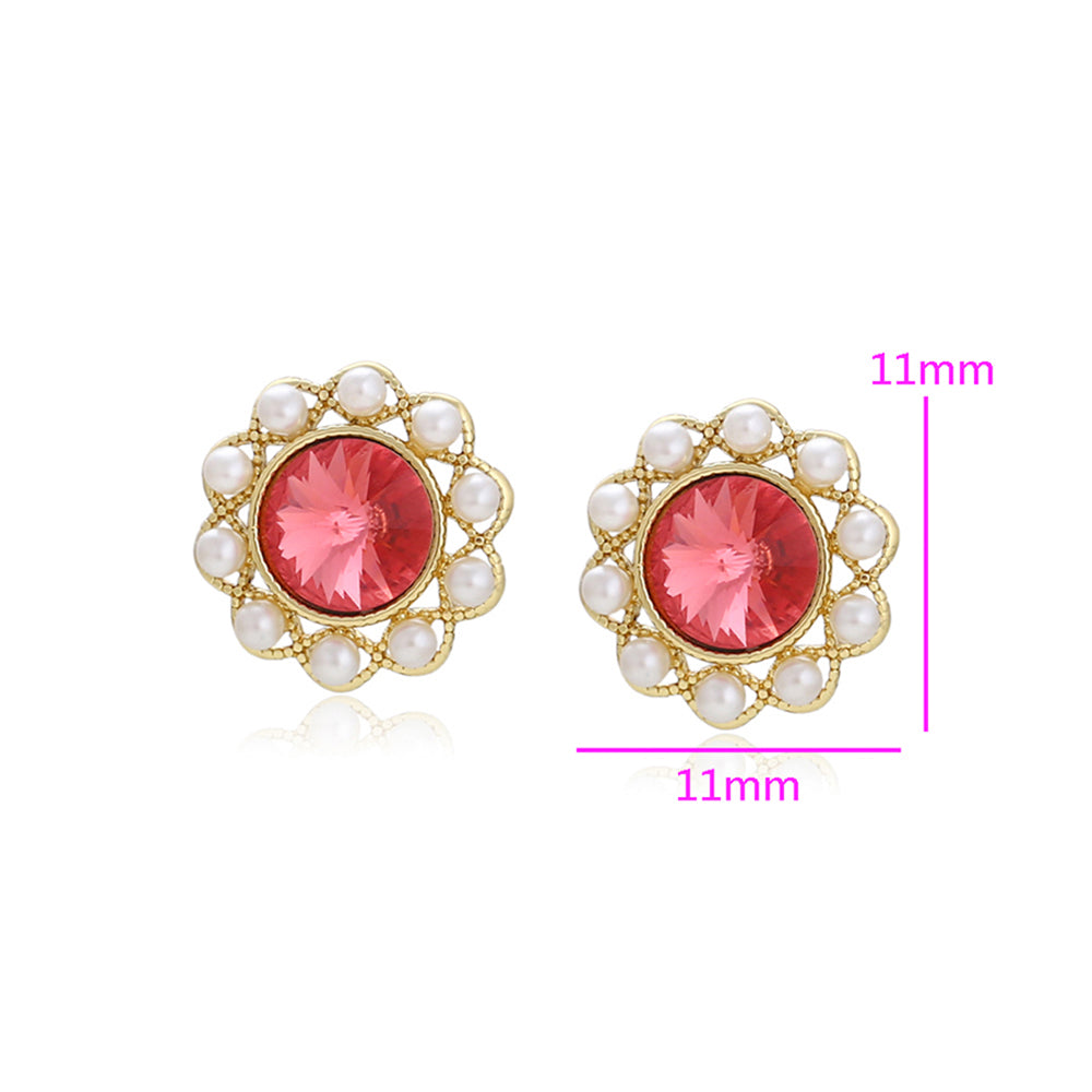 Pozlacené Slitinové Náušnice s Červeným Emporia® Křišťálem a se Skleněná Perla 2 