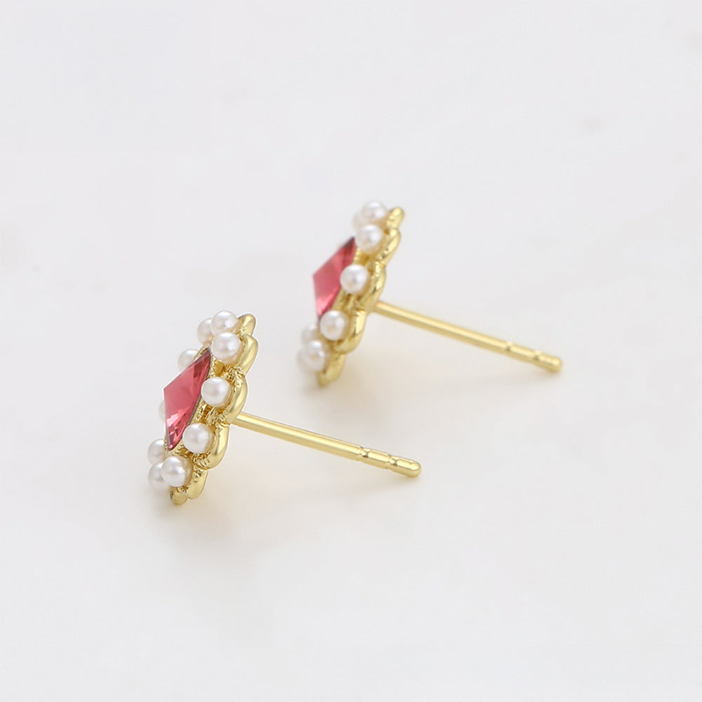 Pozlacené Slitinové Náušnice s Červeným Emporia® Křišťálem a se Skleněná Perla 5 