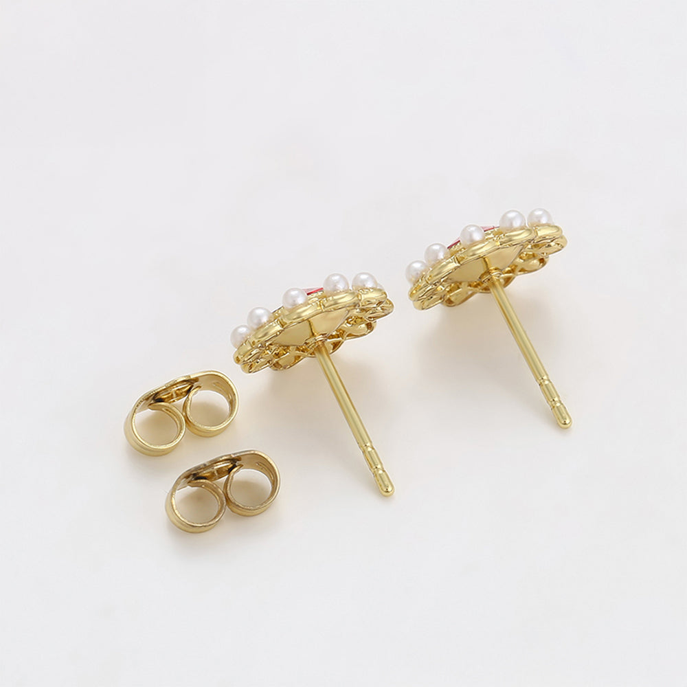 Pozlacené Slitinové Náušnice s Červeným Emporia® Křišťálem a se Skleněná Perla