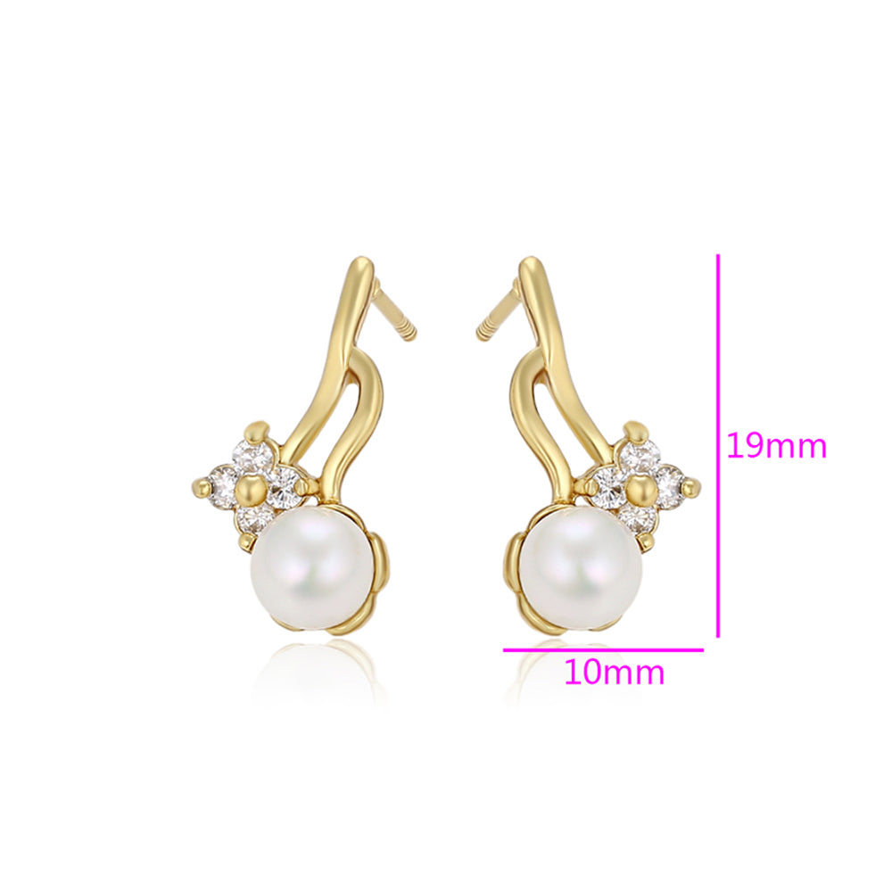 Pozlacené Slitinové Náušnice se Skleněná Perla a Bílým Emporia® Křišťálem 2 