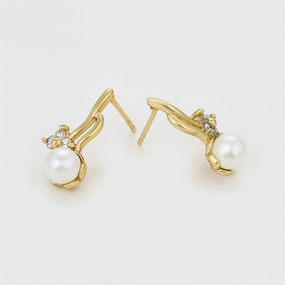 Pozlacené Slitinové Náušnice se Skleněná Perla a Bílým Emporia® Křišťálem