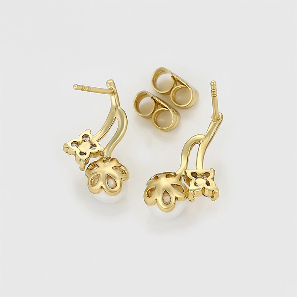 Pozlacené Slitinové Náušnice se Skleněná Perla a Bílým Emporia® Křišťálem