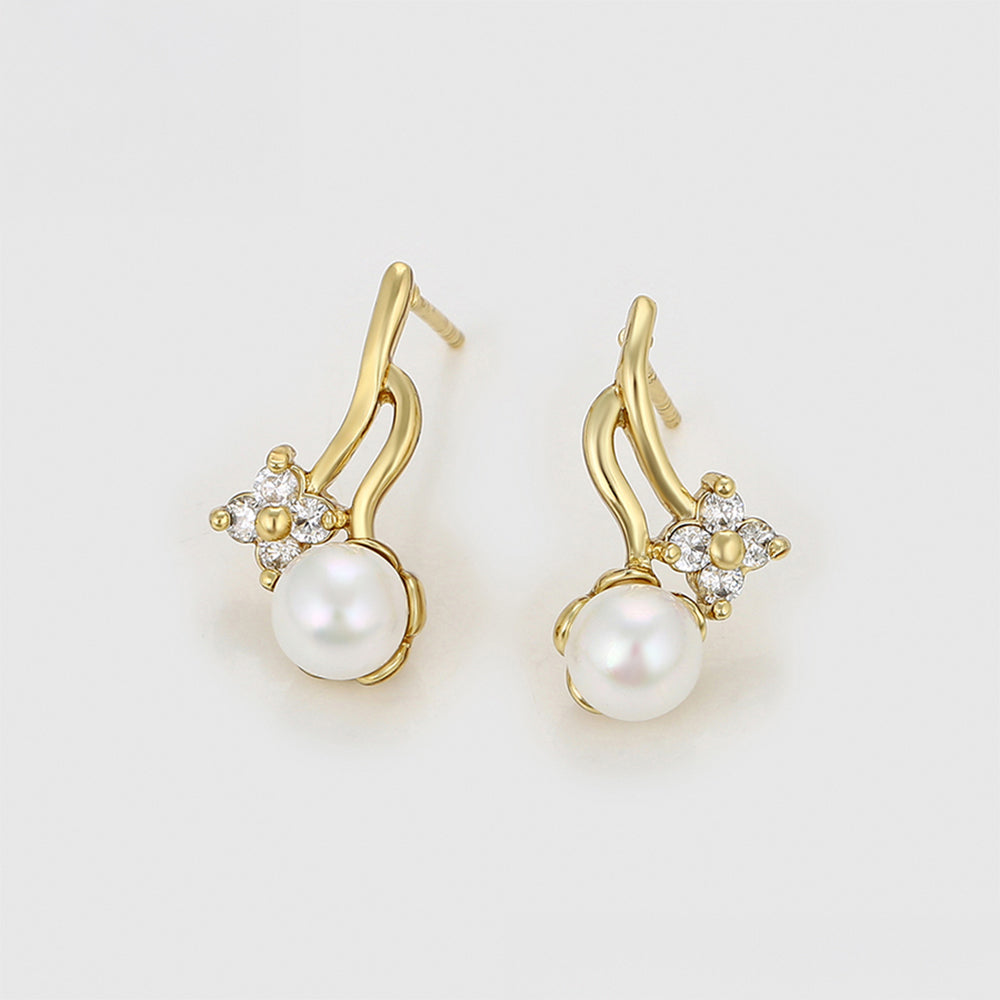 Pozlacené Slitinové Náušnice se Skleněná Perla a Bílým Emporia® Křišťálem