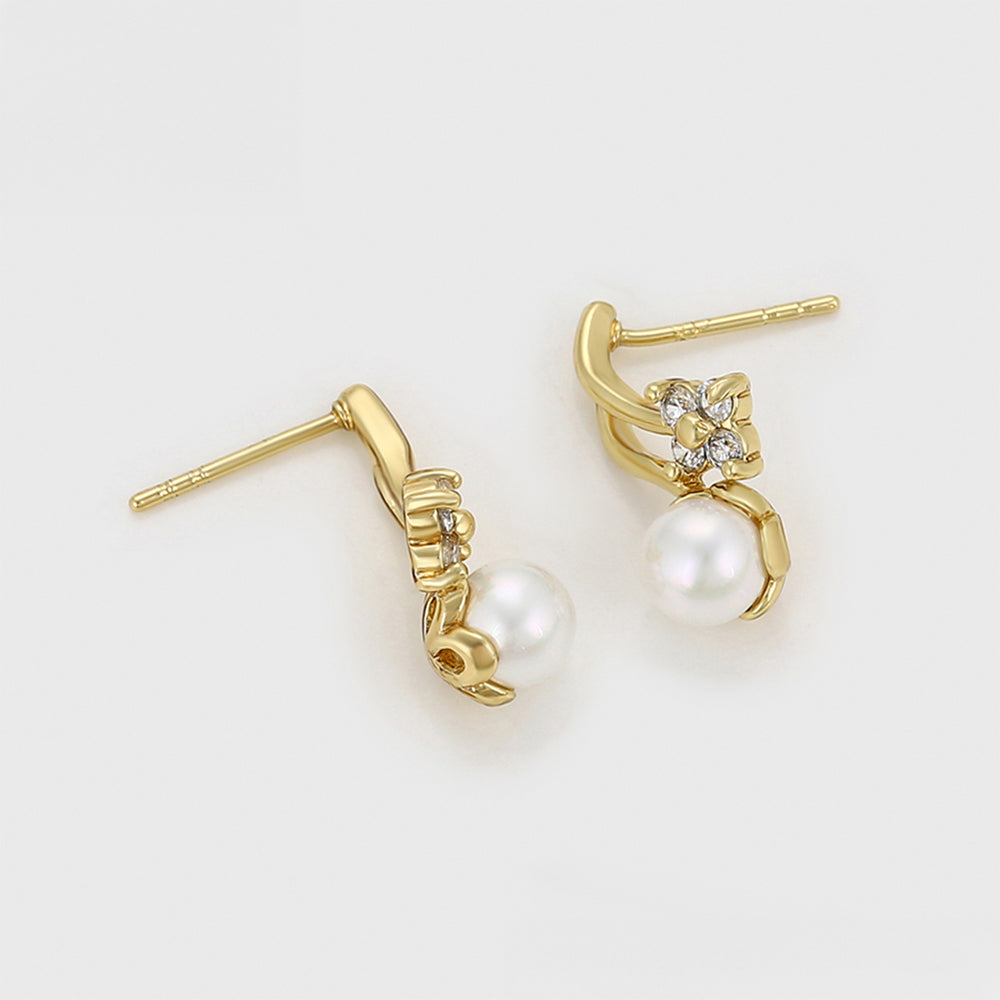 Pozlacené Slitinové Náušnice se Skleněná Perla a Bílým Emporia® Křišťálem 6 