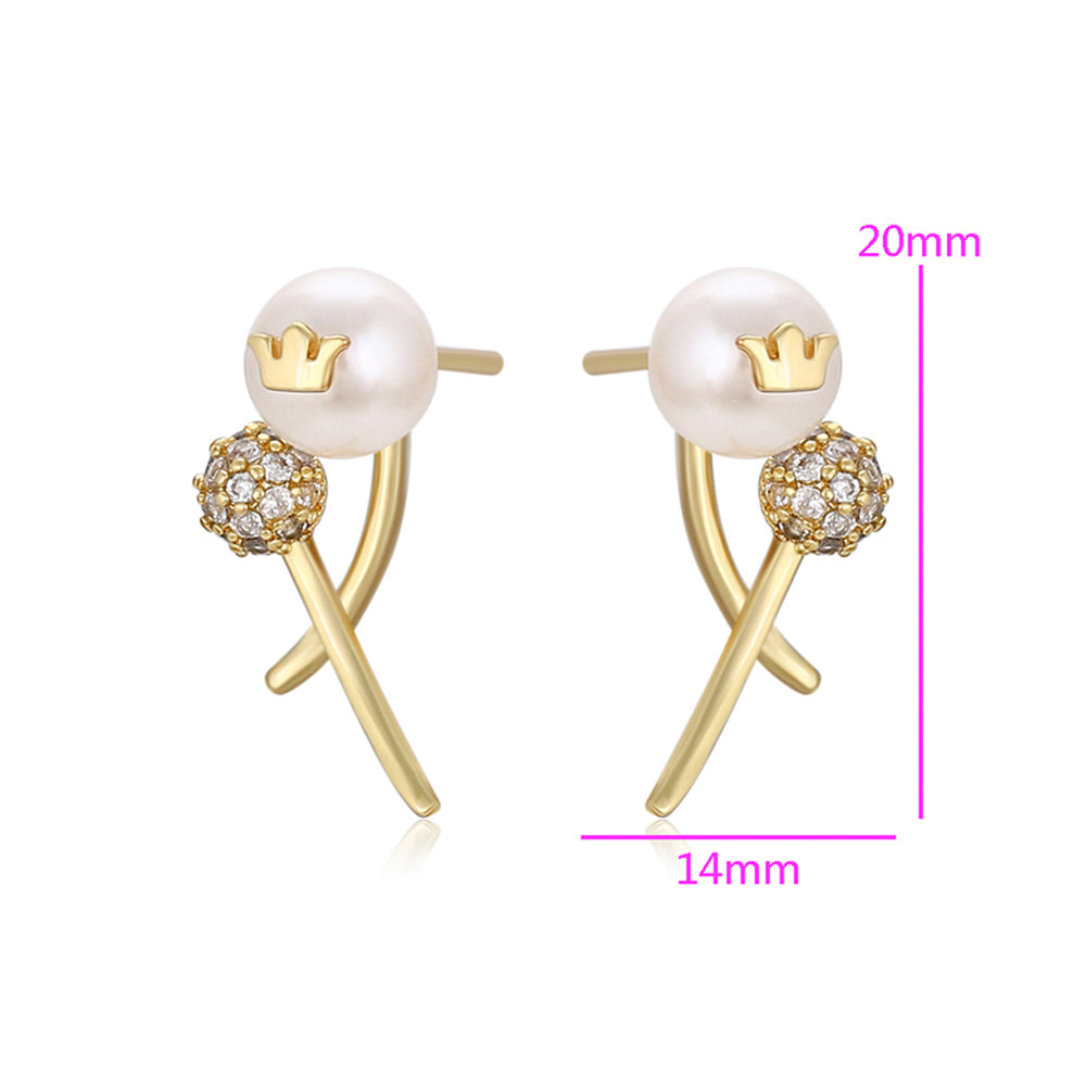 Pozlacené Slitinové Náušnice se Skleněná Perla a Bílým Emporia® Křišťálem