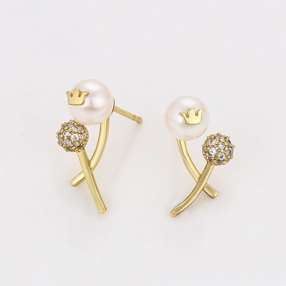 Pozlacené Slitinové Náušnice se Skleněná Perla a Bílým Emporia® Křišťálem