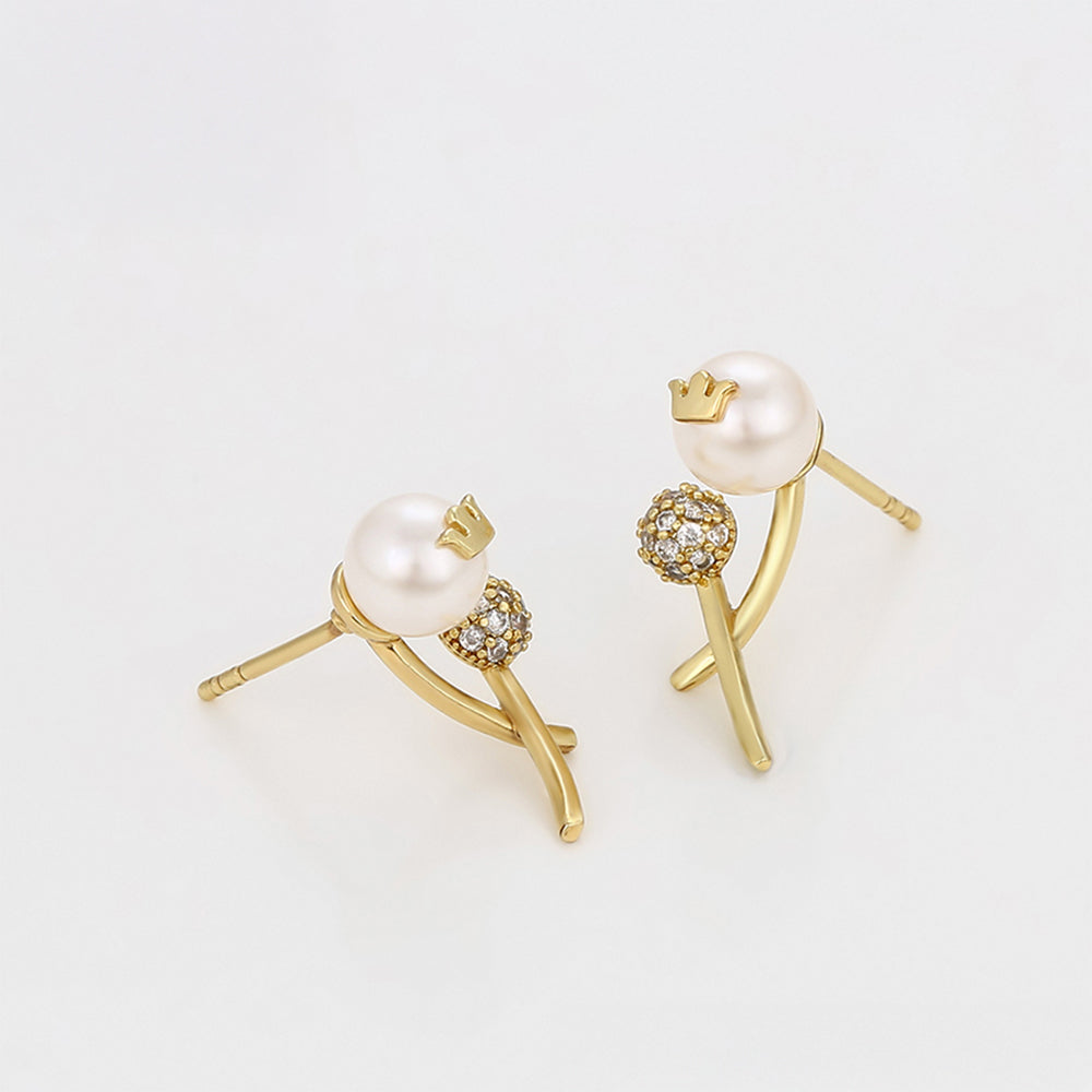 Pozlacené Slitinové Náušnice se Skleněná Perla a Bílým Emporia® Křišťálem