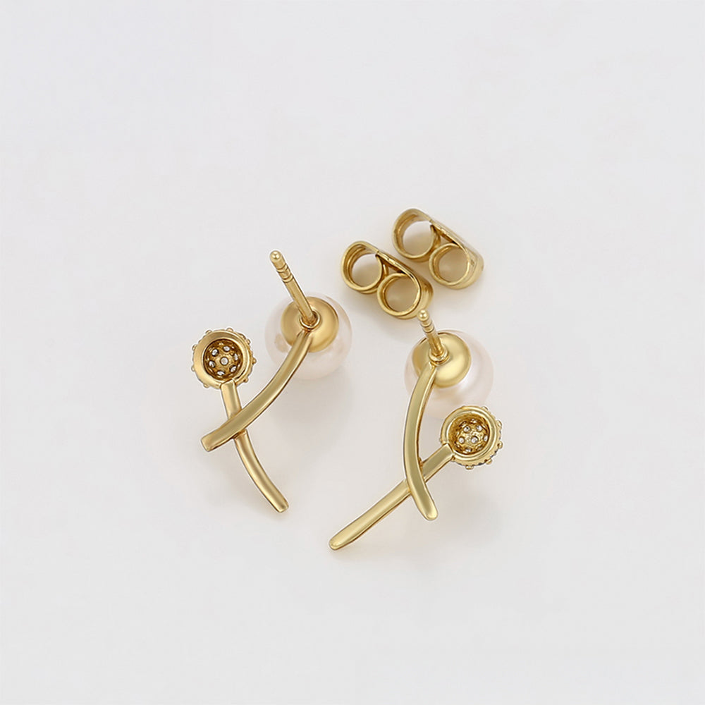 Pozlacené Slitinové Náušnice se Skleněná Perla a Bílým Emporia® Křišťálem