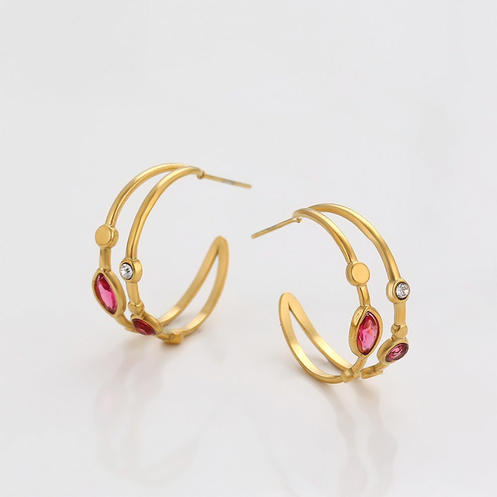 Pozlacené Slitinové Náušnice s Červeným Emporia® Křišťálem a Bílým Emporia® Křišťálem