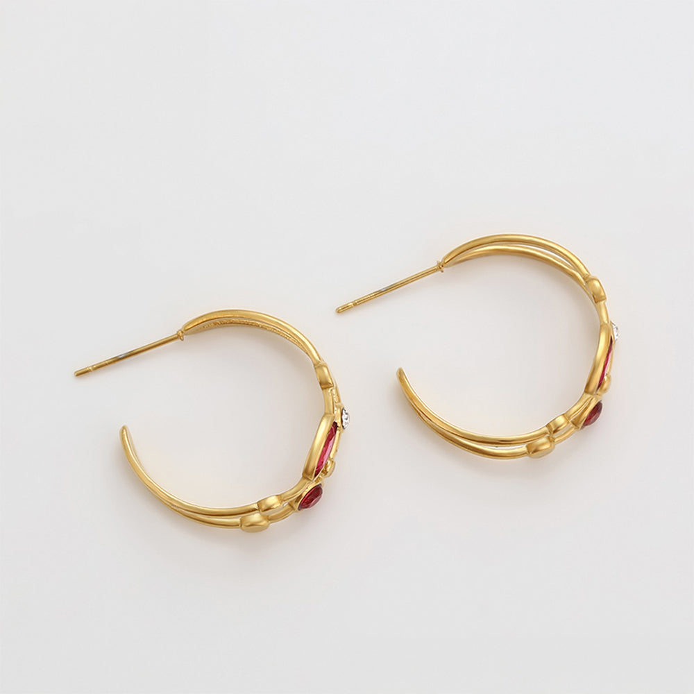 Pozlacené Slitinové Náušnice s Červeným Emporia® Křišťálem a Bílým Emporia® Křišťálem