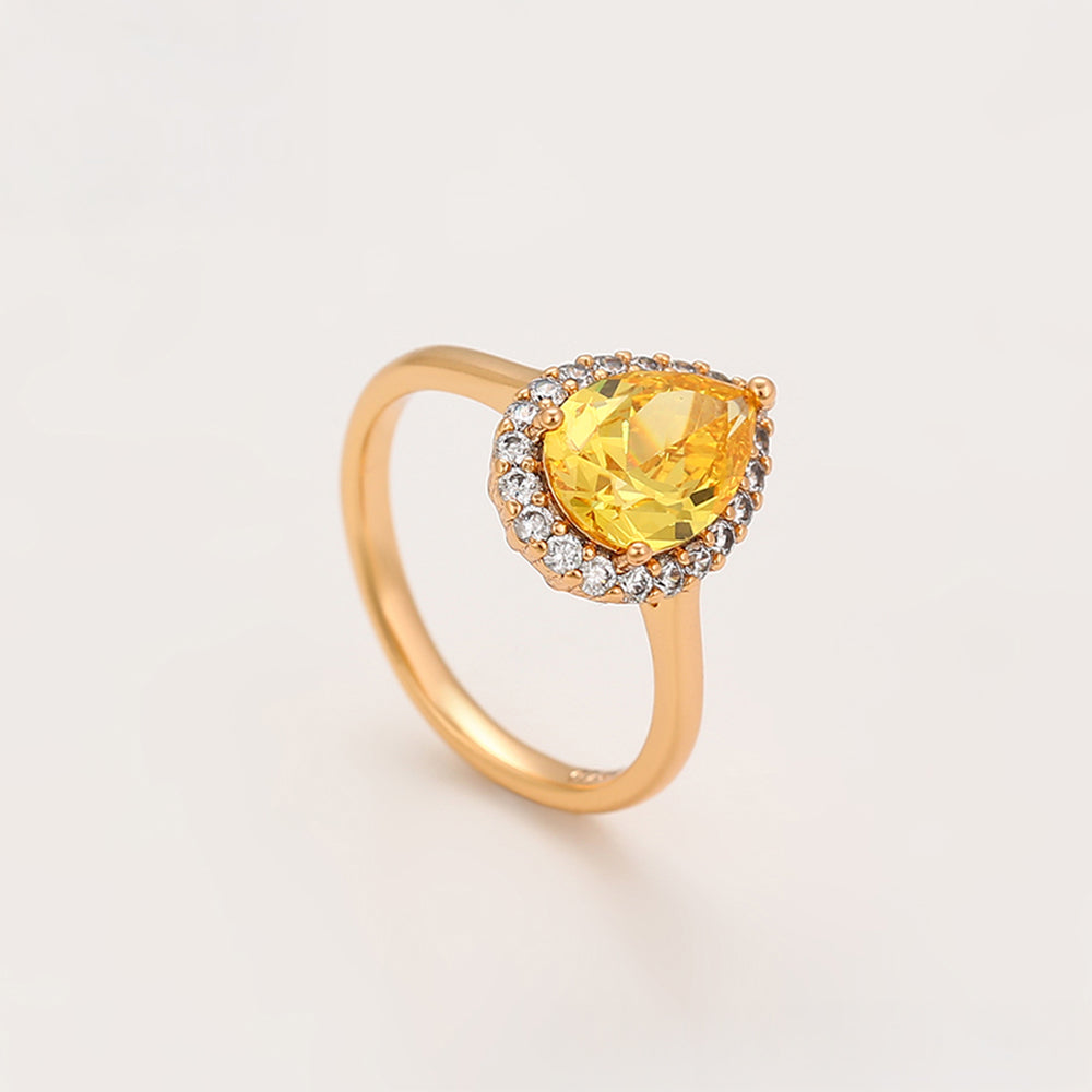 Pozlacený Slitinový Prsten se Žlutým Emporia® Křišťálem a Bílým Emporia® Křišťálem