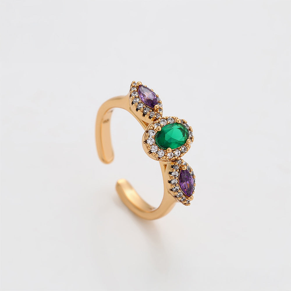 Pozlacený Slitinový Prsten s Fialovým Emporia® Křišťálem a se Zeleným Emporia® Křišťálem 3 