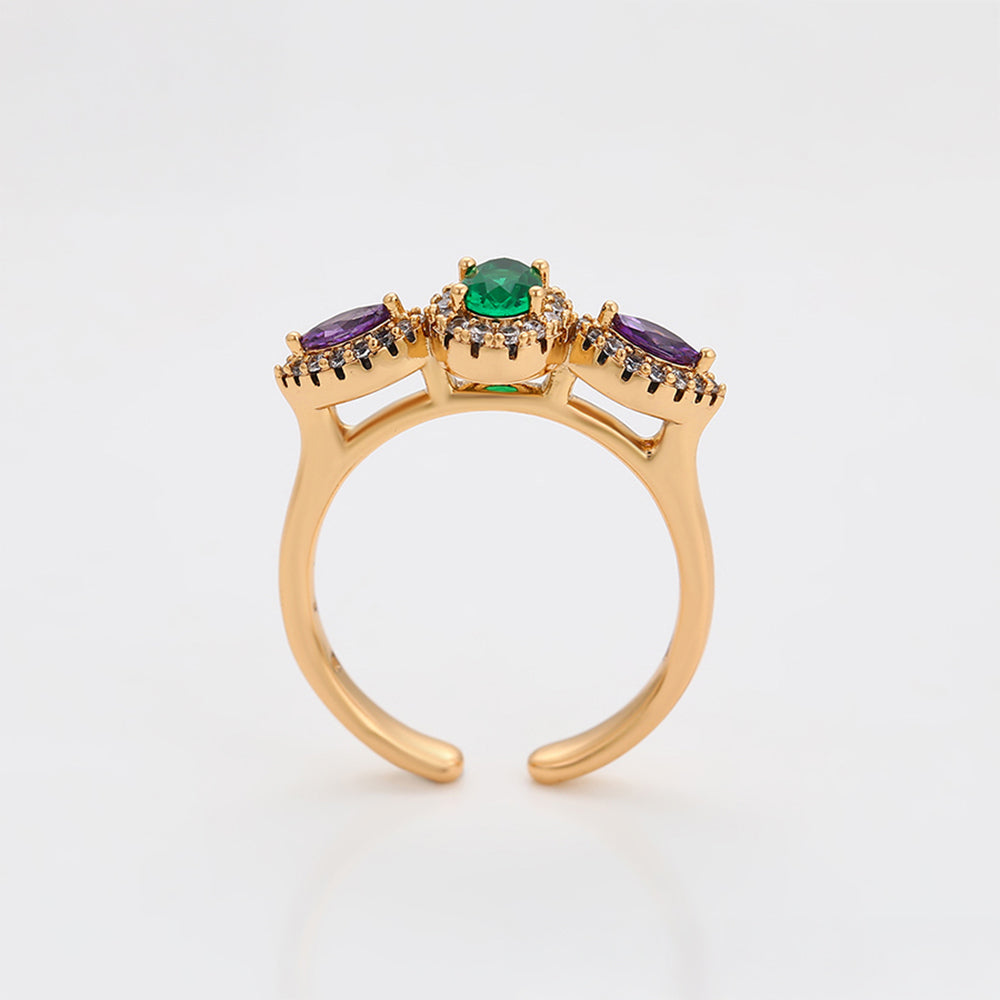 Pozlacený Slitinový Prsten s Fialovým Emporia® Křišťálem a se Zeleným Emporia® Křišťálem 4 