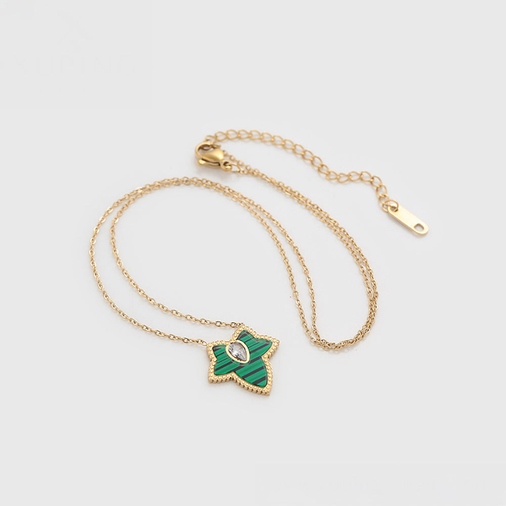 Pozlacená Slitinová Sada se Zeleným Emporia® Křišťálem a Bílým Emporia® Křišťálem ( Náhrdelník+Náušnice )