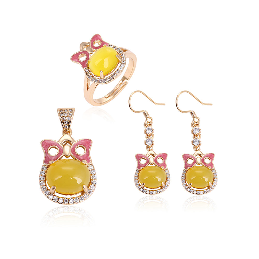 Pozlacená Slitinová Sada se Žlutým Emporia® Křišťálem a Bílým Emporia® Křišťálem ( Náušnice+Prsten+Přívěsek ) 2 