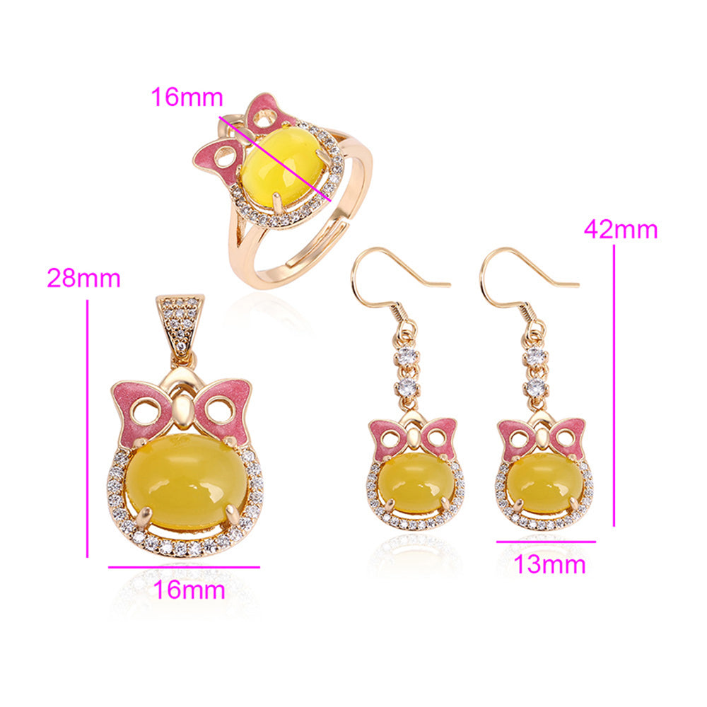 Pozlacená Slitinová Sada se Žlutým Emporia® Křišťálem a Bílým Emporia® Křišťálem ( Náušnice+Prsten+Přívěsek ) 3 