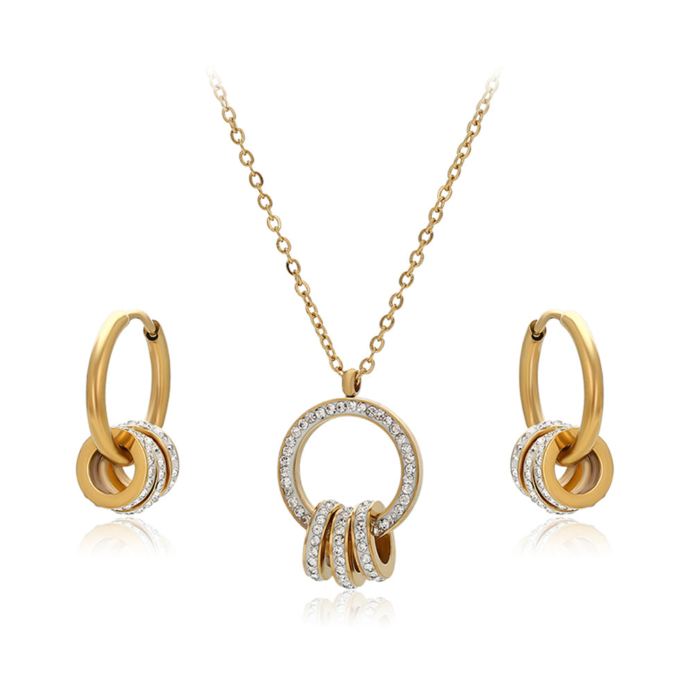 Pozlacená Slitinová Sada s Bílým Emporia® Křišťálem ( Náhrdelník+Náušnice+Přívěsek ) 2 