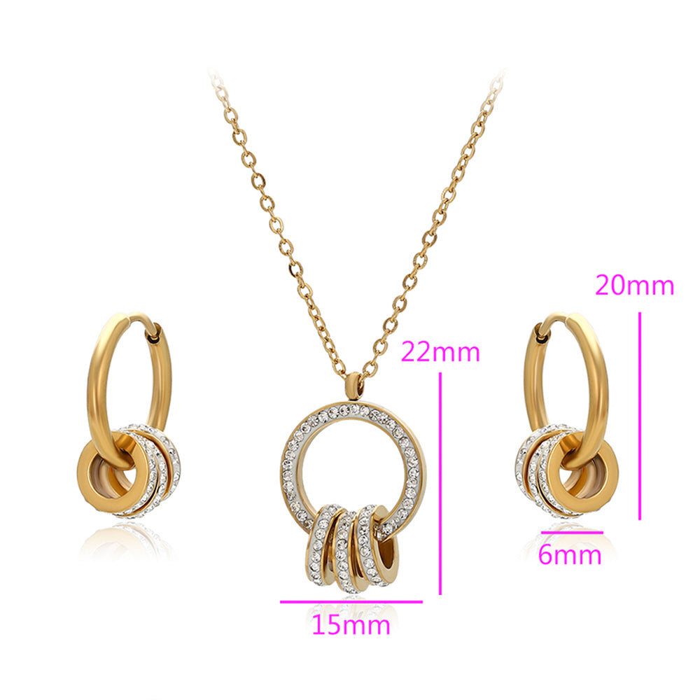 Pozlacená Slitinová Sada s Bílým Emporia® Křišťálem ( Náhrdelník+Náušnice+Přívěsek ) 5 