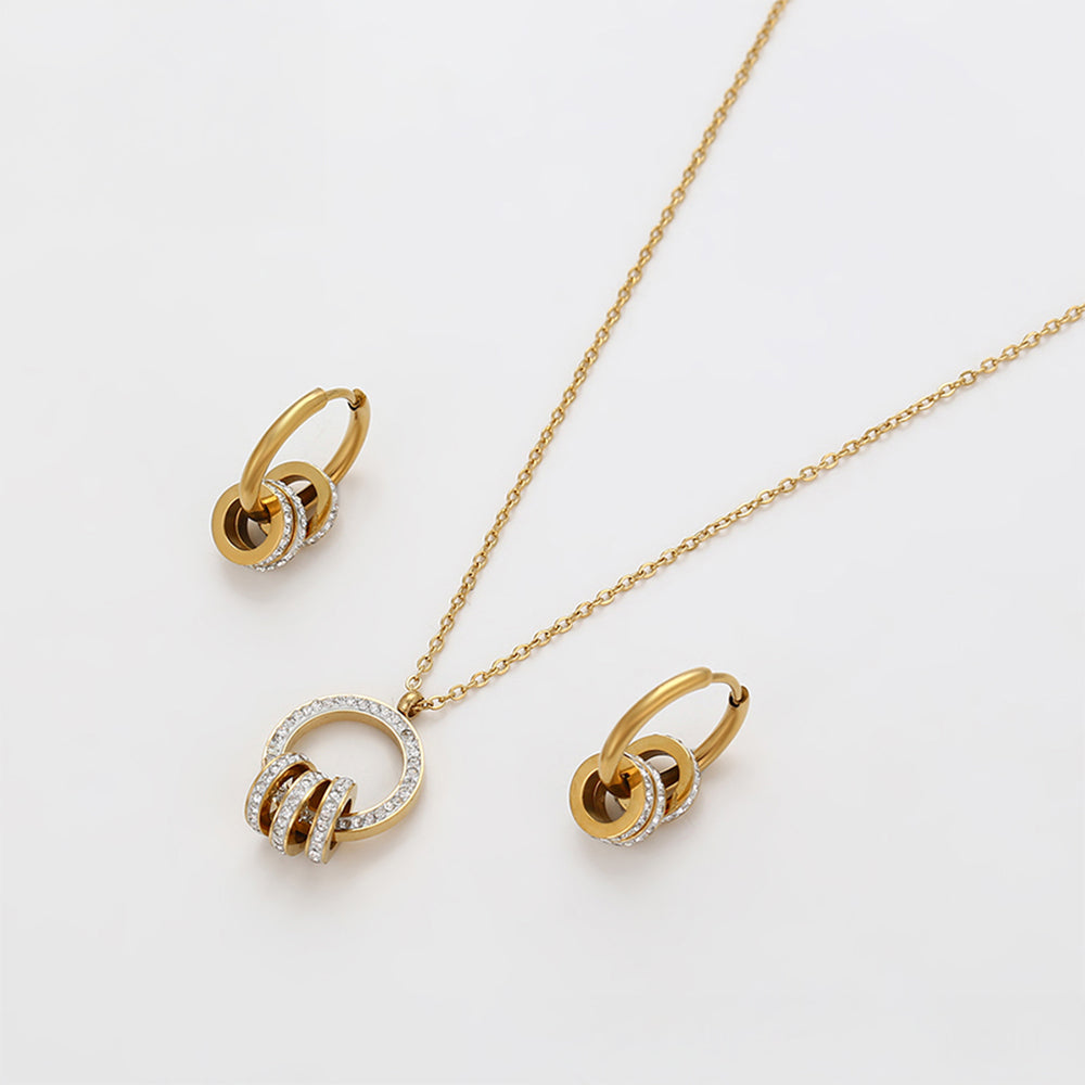 Pozlacená Slitinová Sada s Bílým Emporia® Křišťálem ( Náhrdelník+Náušnice+Přívěsek ) 1 