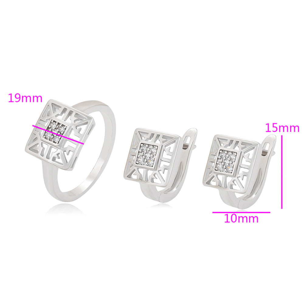 Pozlacená Slitinová Sada s Bílým Emporia® Křišťálem ( Náušnice+Prsten )