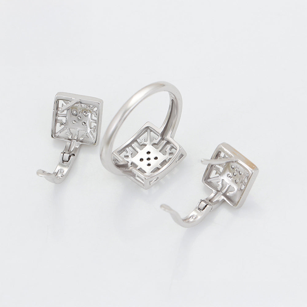 Pozlacená Slitinová Sada s Bílým Emporia® Křišťálem ( Náušnice+Prsten )