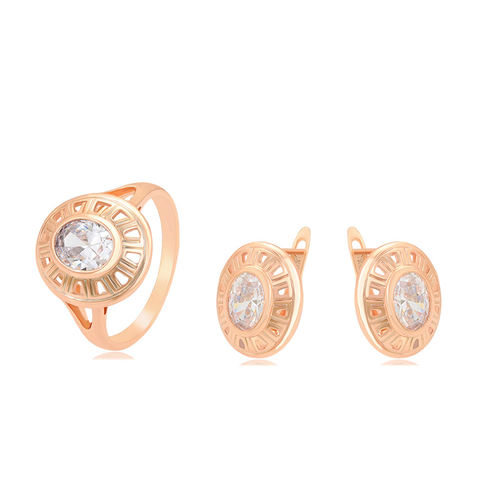 Pozlacená Slitinová Sada s Bílým Emporia® Křišťálem ( Náušnice+Prsten ) 2 